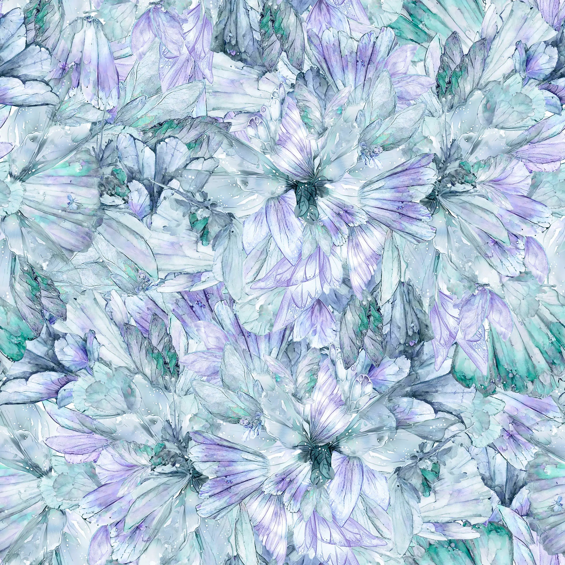 Carmon's Quilt Shop Make a Wish teal 108-inch wide cotton backing fabric with a floral watercolor print