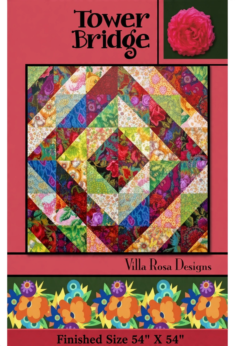 Carmon's Quilt Shop Tower Bridge quilt pattern by Villa Rosa Designs featuring a vibrant multicolored diamond design
