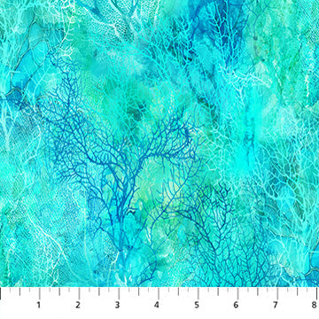 Carmon's Quilt Shop turquoise multi coral texture fabric from the Northcott Coral Reef collection