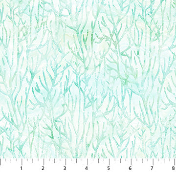 Carmon's Quilt Shop Northcott Coral Reef fabric featuring a white and turquoise tonal coral branch pattern