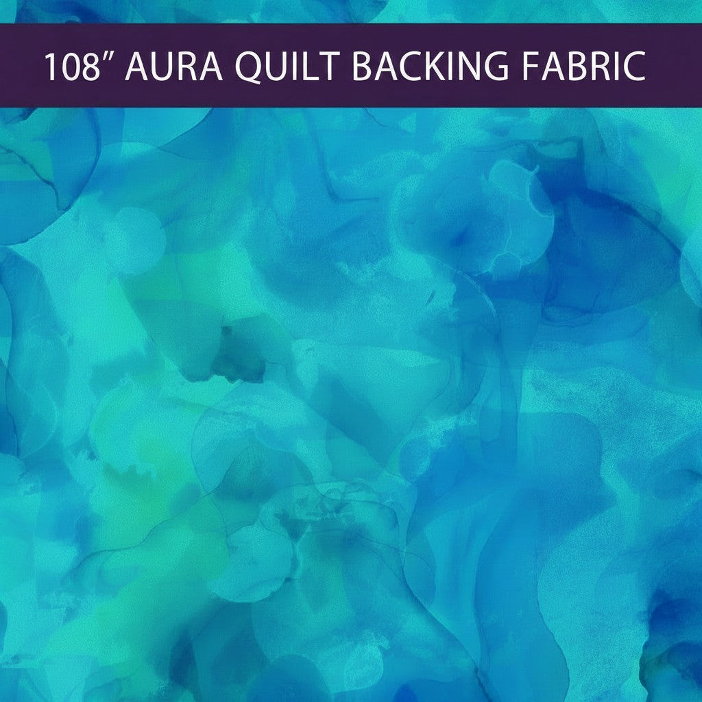 Carmon's Quilt Shop Aura Watercolor turquoise 108-inch wide cotton backing fabric with artistic abstract design.