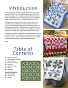 Carmon's Quilt Shop Two Color Quilts pattern book pages showing blue, red, and green geometric quilt designs
