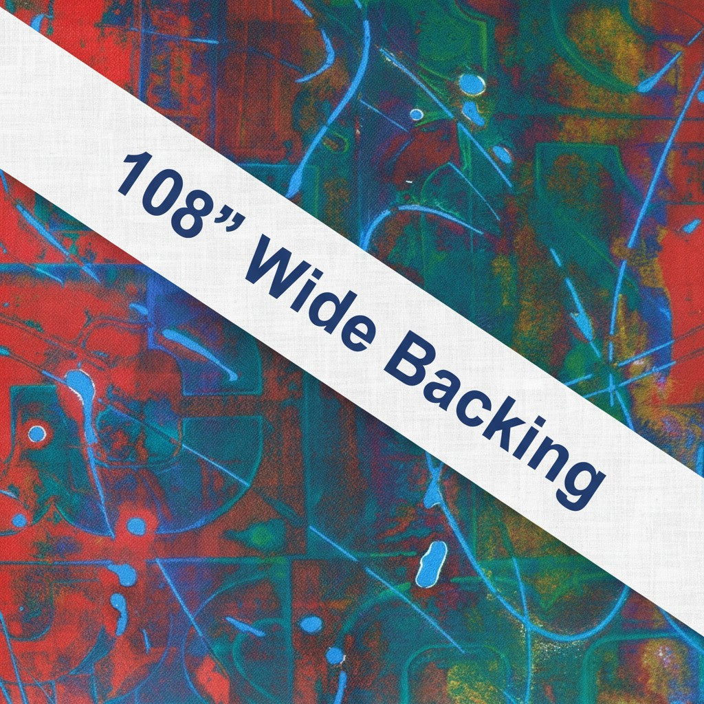 Carmon's Quilt Shop Urban Archeology Sangria 108-inch wide cotton quilt backing fabric with abstract geometric print.