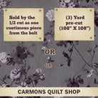 Carmon's Quilt Shop Vining Wisteria 108-inch wide quilt backing fabric with elegant floral vine pattern in purple.
