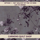 Carmon's Quilt Shop Vining Wisteria 108-inch wide backing fabric with elegant floral vine pattern in purple tones