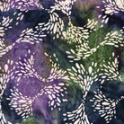 Carmon's Quilt Shop Island Batik Vintner's Treasure fabric with purple and green starburst patterns on cotton.