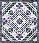 Carmon's Quilt Shop Vintner's Treasure batik quilt featuring a purple and green starburst geometric pattern in cotton.