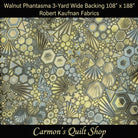 Carmon's Quilt Shop walnut Phantasma 108-inch cotton quilt backing with geometric starburst and hexagon print.