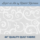 Carmon's Quilt Shop Robert Kaufman Light As Air white 100% cotton quilting fabric with elegant airy swirl pattern.