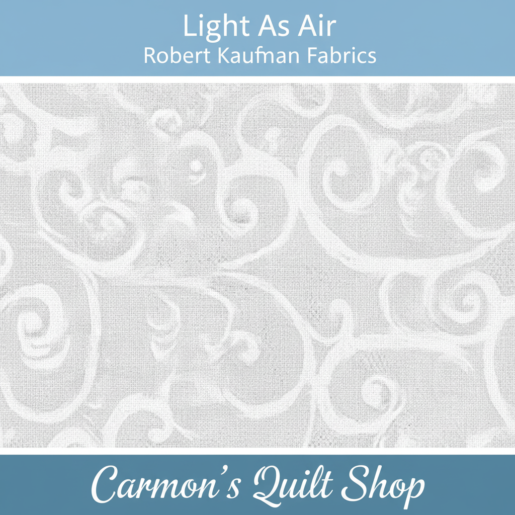 Carmon's Quilt Shop white Robert Kaufman Light As Air cotton quilting fabric with elegant swirling pattern