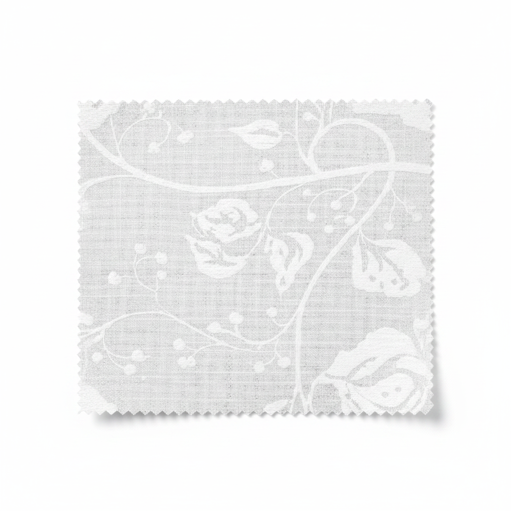 Carmon's Quilt Shop white Robert Kaufman Light As Air 100% cotton quilting fabric with a delicate floral vine pattern.