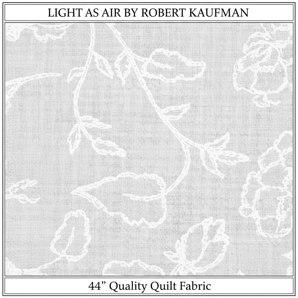 Carmon's Quilt Shop Light As Air white 100% cotton quilting fabric with elegant airy floral line art pattern