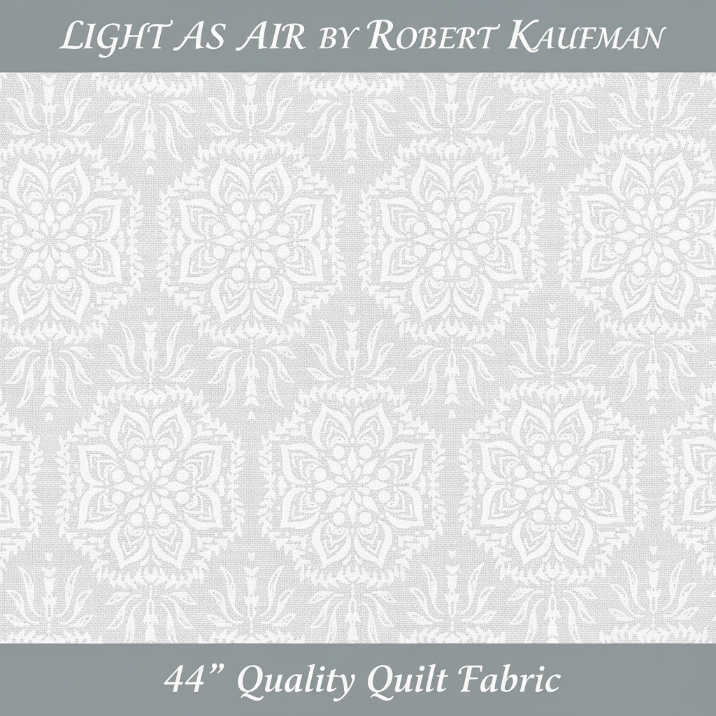 Carmon's Quilt Shop Light As Air white 100% cotton fabric by Robert Kaufman with an elegant floral medallion pattern