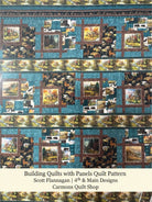 Carmon's Quilt Shop Building Quilts with Panels pattern featuring wildlife scenes with bears and deer in teal tones