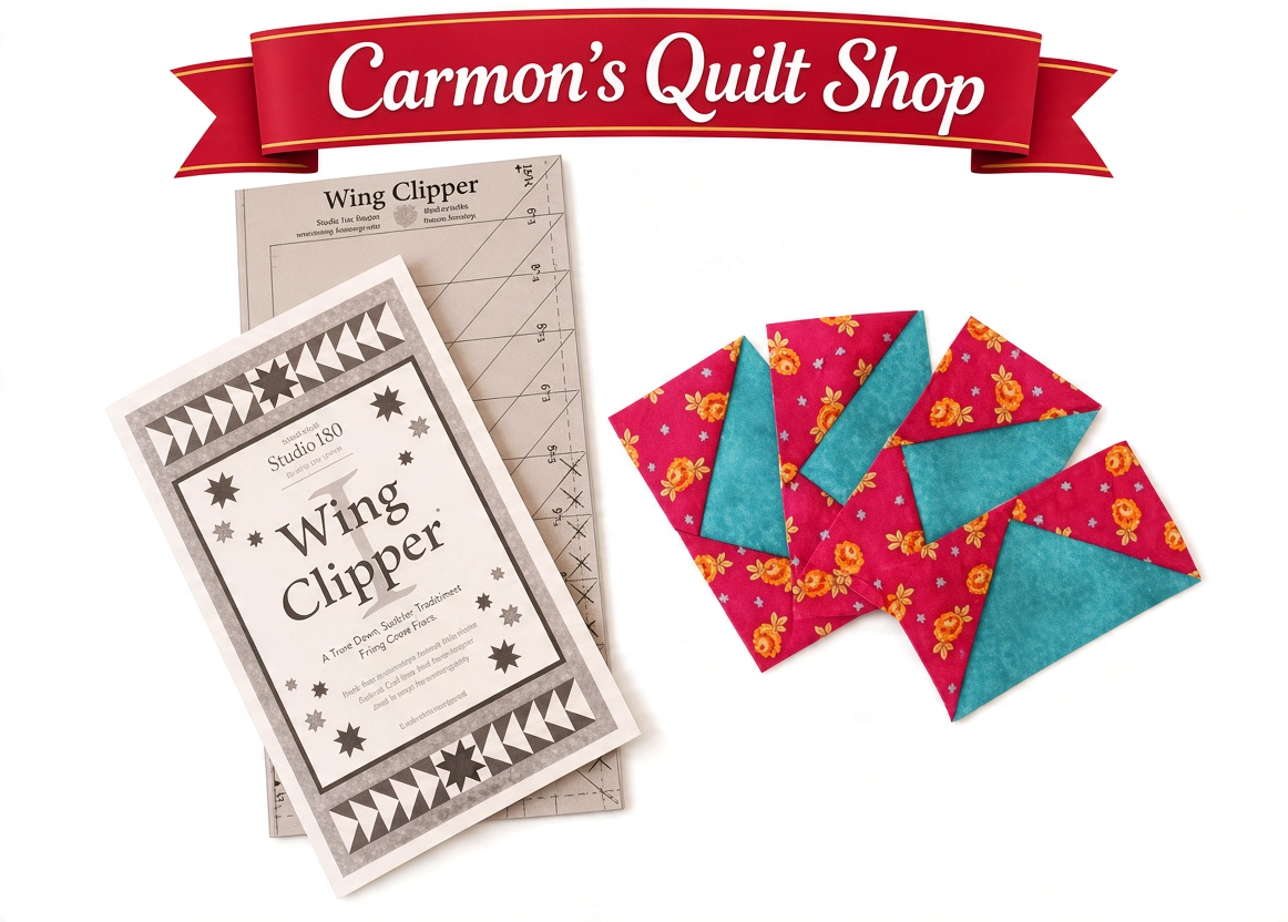 Carmon's Quilt Shop Studio 180 Design Wing Clipper acrylic quilting ruler with instructions and Flying Geese units