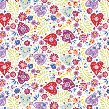 White Paisley Heart one yard cut special.